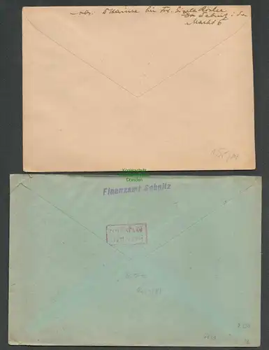 B6233 2x Sebnitz Finanzamt Brief SBZ Gebühr bezahlt 1945