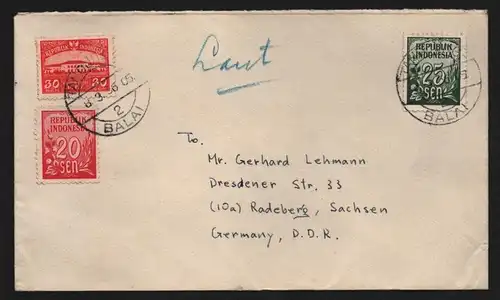 B13068 Indonesien 1956 Brief nach Radeberg DDR Tandjung Balai Asahan Sumatra