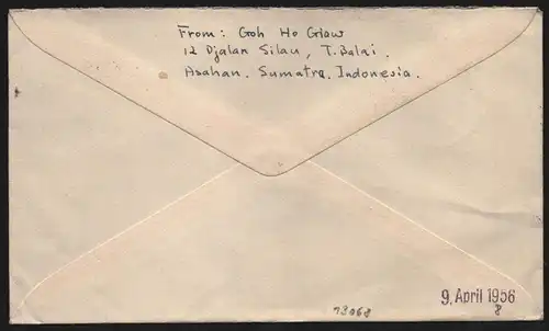 B13068 Indonesien 1956 Brief nach Radeberg DDR Tandjung Balai Asahan Sumatra