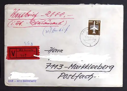 B3546 DDR Briefe Einzel- oder Mehrfachfrankaturen 1984 2868 3.- Flugpost EF Wert