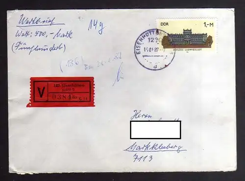 B3535 DDR Briefe Einzel- oder Mehrfachfrankaturen 1986 3035 EF Wertbrief 500 M