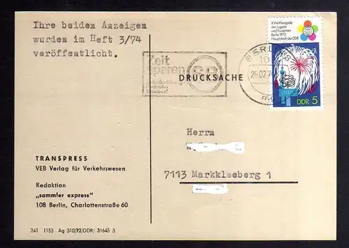B3511 DDR Briefe Einzel- oder Mehrfachfrankaturen 1973 1862 EF Drucksache