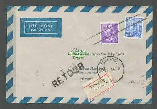 B6548 Brief DDR 1954 Offsetdruck 368 374 Luftpost Leichtbrief Istanbul Türkei