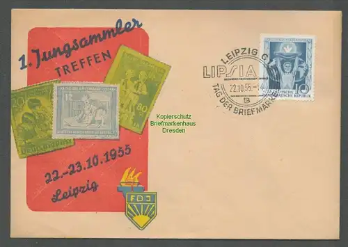 B6541 Brief DDR 1955 Volkssolidarität 1. Jungsammlertreffen Leipzig Lipsia FDJ