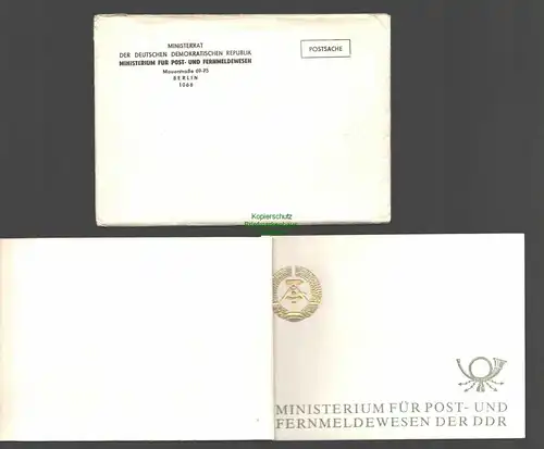 B7827 Klappkarte Ministerium für Post- und Fernmeldewesen der DDR im Umschlag