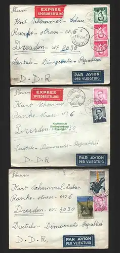 B7228 3x Brief Belgien 1965 Luftpost in die DDR 2x Express mit Eingangsstempel