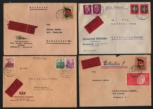 B13156 5x Brief DDR 1956 1962 Eilboten Rafena Radeberg  Rathenow Erfurt