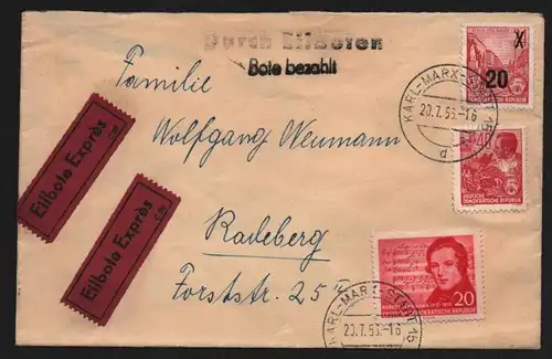 B13156 5x Brief DDR 1956 1962 Eilboten Rafena Radeberg  Rathenow Erfurt