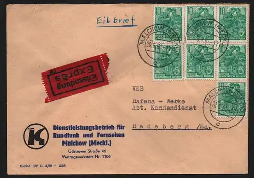 B13143 Brief DDR 1961 Malchow Eilboten Rafena Radeberg Rundfunk und Fernsehen
