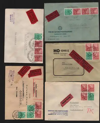 B13144 9x Brief DDR 1960 1961 Eilboten Rafena Radeberg Metallverarbeitung Greiz