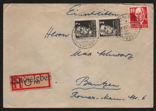 B13159 DDR Köpfe II 2x 327 340 Brief Rudisleben über Arnstadt 1953 Einschreiben