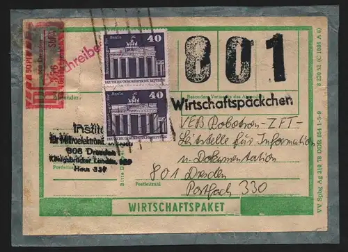 B13151 DDR Adressträger aus Päckchen Dresden 1976 2x 1879 MeF + SbPA R-Zettel