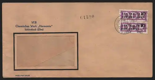B13987 DDR ZKD Brief 1957 2x10 7013 Schönebeck VEB Chemisches Werk Hermania nach