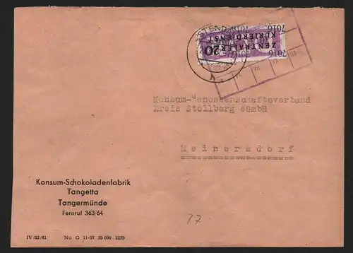 B13992 DDR ZKD Brief 1957 11 7016 Stendal  Konsum Schokoladenfabrik Tangetta Tan
