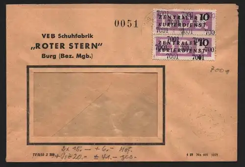 B13974 DDR ZKD Brief 1957 2x10 7001 Burg VEB Schuhfabrik Roter Stern  an nach Os