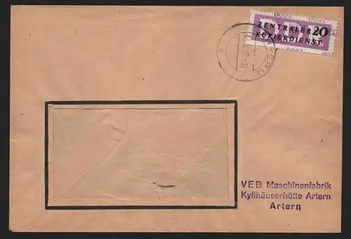 B14006 DDR ZKD Brief 1957 11 8001 Artern VEB Maschinenfabrik Kyffhäuserhütte Art