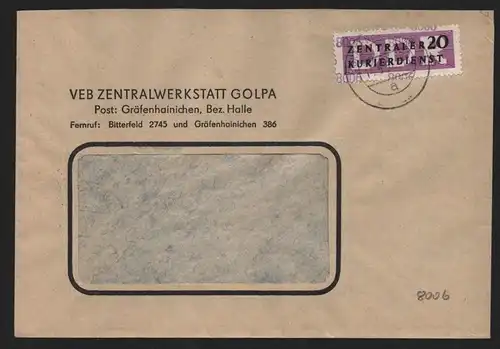 B14021 DDR ZKD Brief 1957 11 8006 Gräfenhainichen VEB Zentralwerkstatt Golpa an