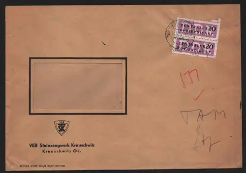B13970 DDR ZKD Brief 1957 2x15 6013 Weißwasser Steinzeugwerk Krauschwitz an nach