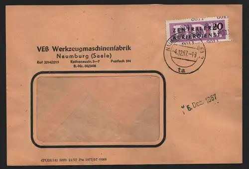 B14032 DDR ZKD Brief 1957 11 8011 Naumburg VEB Werkzeugmaschinenfabrik  an nach
