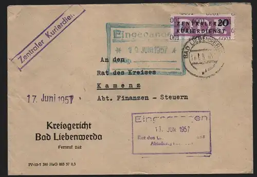 B13948 DDR ZKD Brief 1957 11 6001 Bad Liebenwerda Kreisgericht an Rat des Kreise