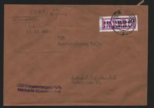 B14020 DDR ZKD Brief 1957 15 8005 Eisleben VEB Energieversorgung Halle Netzbetri