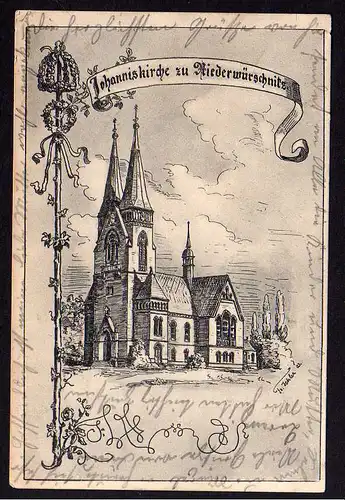 69702 AK Niederwürschnitz Johanniskirche Künstlerkarte