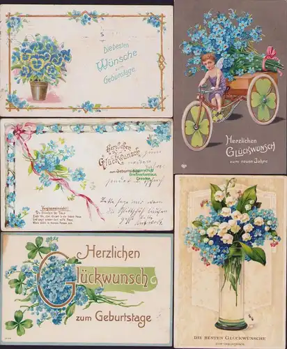 152570 5 AK Herzlichen Glückwunsch zum Geburtstage 1904 Vergissmeinnicht