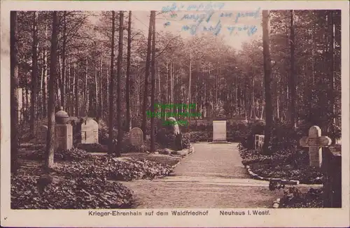 152494 AK Neuhaus i. Westf. 1927 Krieger Ehrenhain auf dem Waldfriedhof