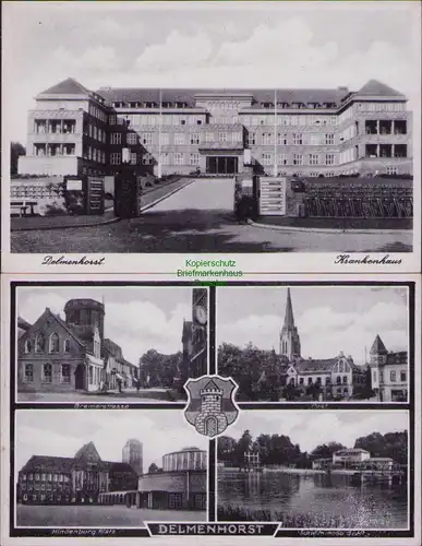 152538 2 AK Delmenhorst um 1935 Krankenhaus Bremerstrasse Post Hindenburgplatz