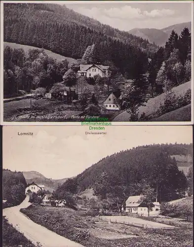 152508 2 AK Lomnitz b Wüstegiersdorf Schlesien 1933 Försterei Dreiwassertal 1922