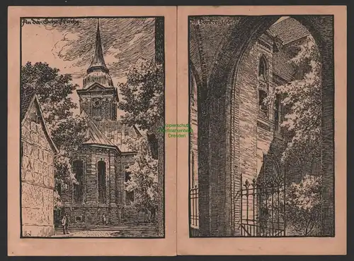 151909 2 AK Schwerin um 1925 Künstlerkarte Im Domkreuzgang An der Schelfkirche
