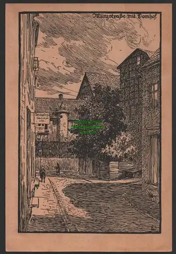 151907 AK Schwerin um 1925 Künstlerkarte LW Münzstraße mit Domhof