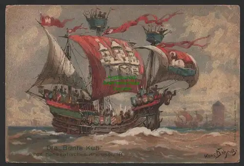 151957 AK Die Bunte Kuh altes Hanseatisches Kriegsschiff Künstlerkarte H. Bohrdt