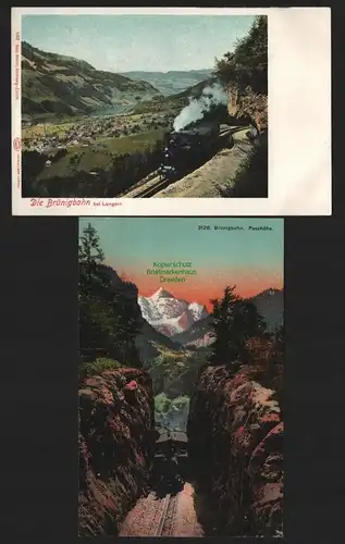 150263 2 AK Brünigbahn Passhöhe Zug im Durchbruch, bei Lungern um 1900