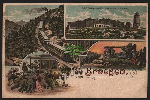 150241 AK Litho Gruss vom Brocken Hotel Bahn Zug um 1900