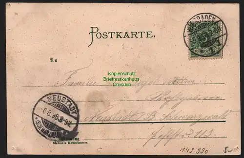 149990 AK Litho Wiesbaden Neroberg 1898 Hotel Restaurant Krell