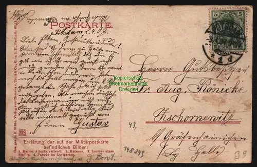 148249 AK Potsdam 1907 1. Garde Ulanen Regiment Militärpostkarte Kaiser Kaserne