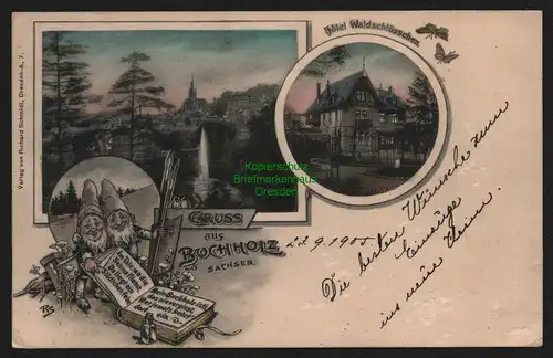 148128 AK Buchholz Sachsen 1905 Hotel Waldschlösschen Zwerge Buch Sehma