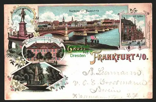 146312 AK Frankfurt a. O. Litho 1897 Oderbrücke 8ter Kaserne Oberschule