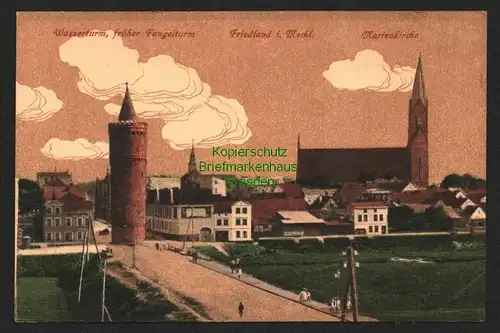 146355 AK Friedland Meckl. Wasserturm Fangelturm Marienkirche um 1915