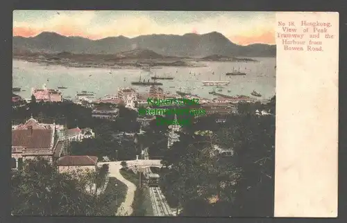 145933 AK Hongkong um 1900 View of Peak Tramway and the Harbour from Bowen Road
