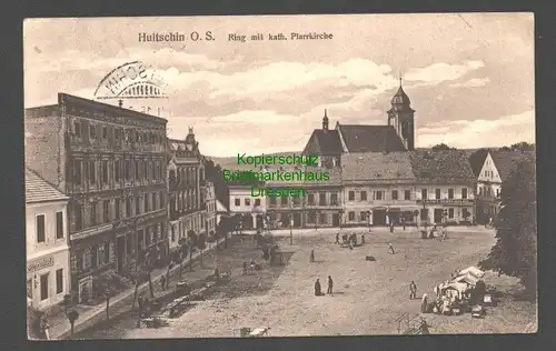 145962 AK Hultschin Kr. Ratibor 1915 O.S. Ring kath. Pfarrkirche Stadtbrauerei