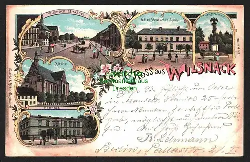 146309 AK Bad Wilsnack 1898 Kirche Bahnhof Hotel Deutsches Haus Kriegerdenkmal