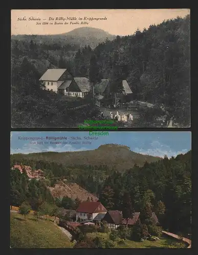 145332 2 AK Rölligmühle Sächs. Schweiz Krippengrund 1919 1929