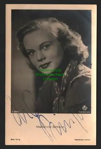 145348 AK Ross Verlag original Autogramm Marianne Simson um 1940