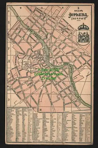 145166 AK Dorpat Tartu Estland Landkarten-AK Stadtplan Straßenverzeichnis u 1910