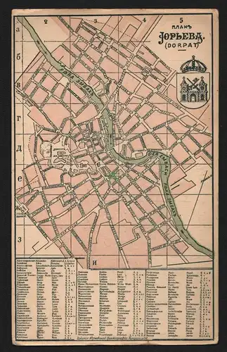 145166 AK Dorpat Tartu Estland Landkarten-AK Stadtplan Straßenverzeichnis u 1910