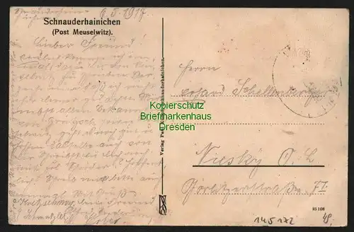 145172 AK Schnauderhainichen Meuselwitz 1917 Schule Gasthof