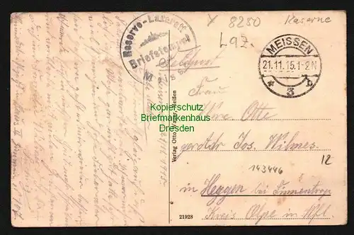 143446 AK Meißen 1915 Haupteingang zur Kaserne des 2. Rgt. Sächs. Jäger Batl.