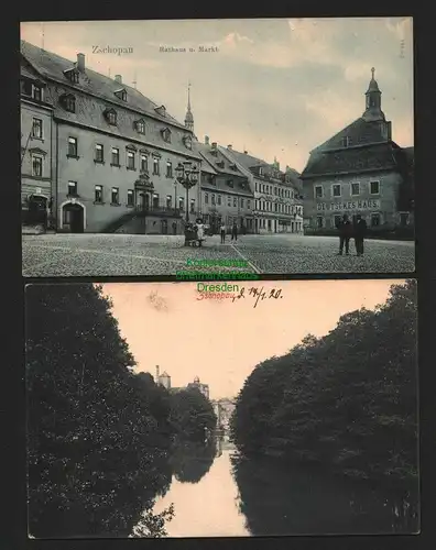 143623 2 AK Zschopau Rathaus Markt Deutsches Haus 1915 Flusspartie 1920